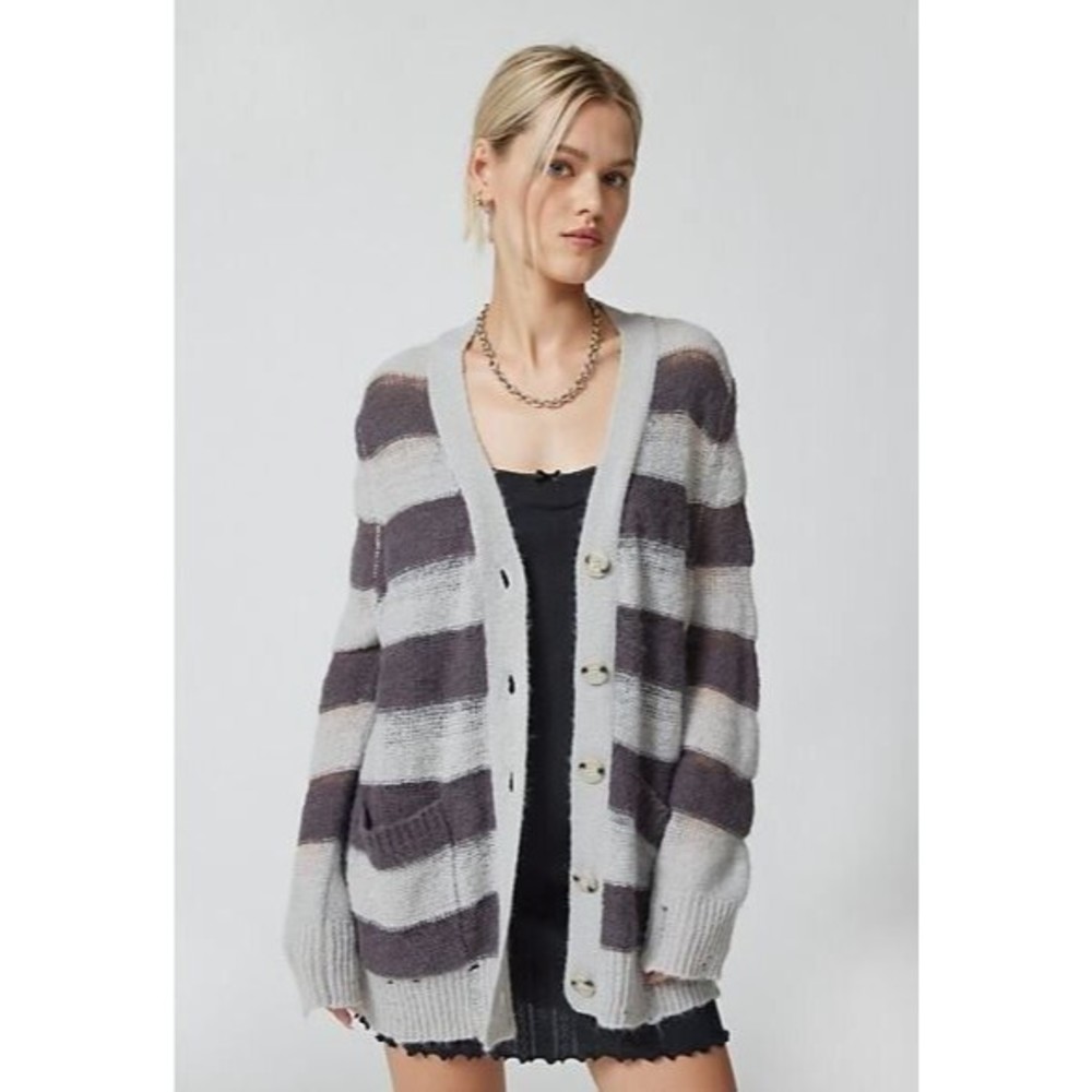 NWT Urban Outfitters UO Alston Striped Cardigan Oversized Distressed Size Medium